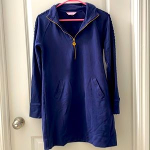 Lilly Pulitzer navy blue sweatshirt 1/4 zip pullover skipper dress size XS